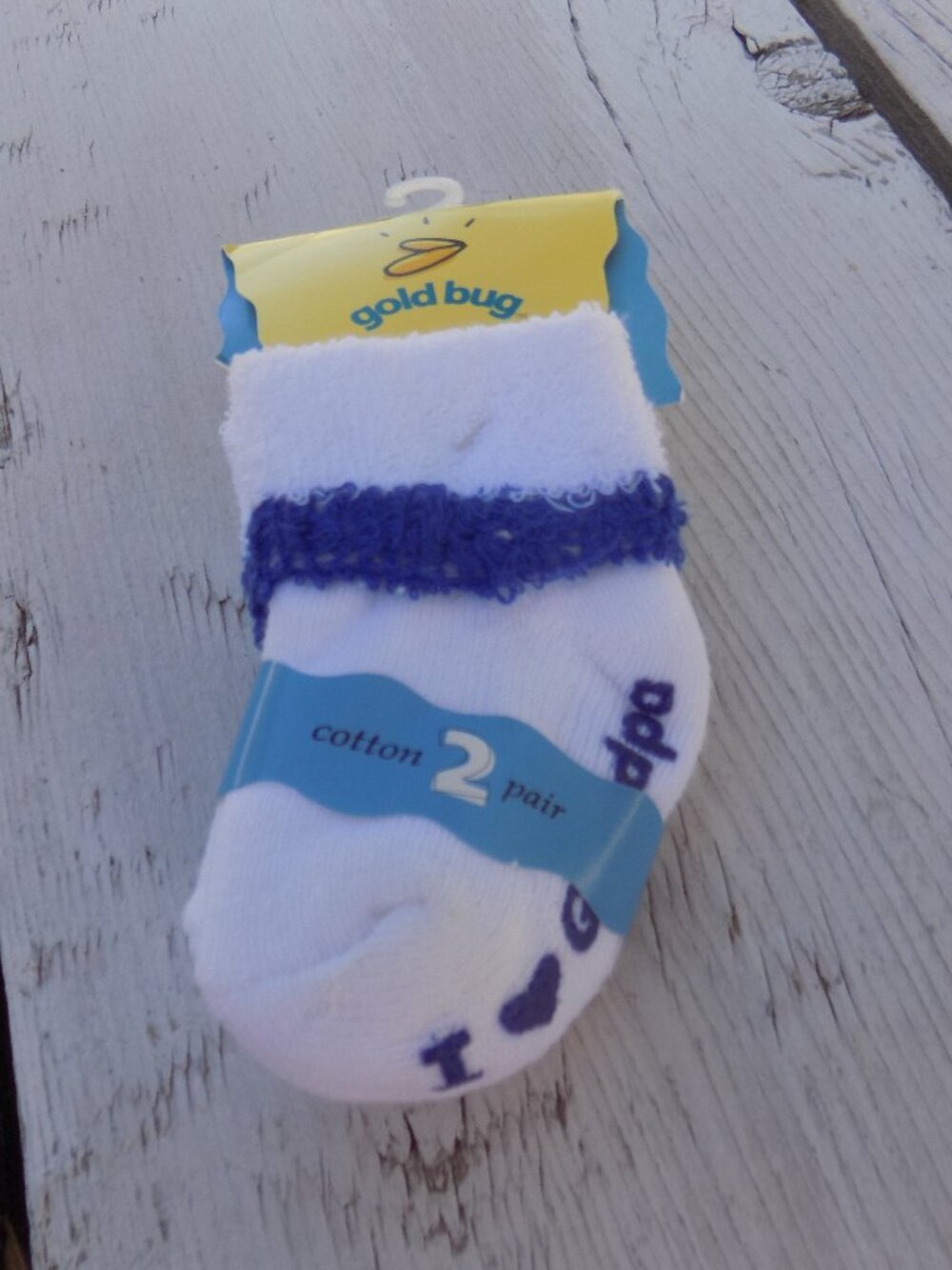 Vintage Gold Bug Cotton Socks, 2 Pair, 2001,  Baby 0-3 Months New Old Stock *